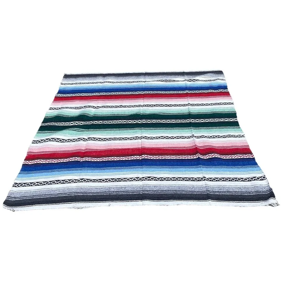 Mexican Serape Falsa Blanket Throw Southwestern Striped Fringe Yoga Boho 78x58